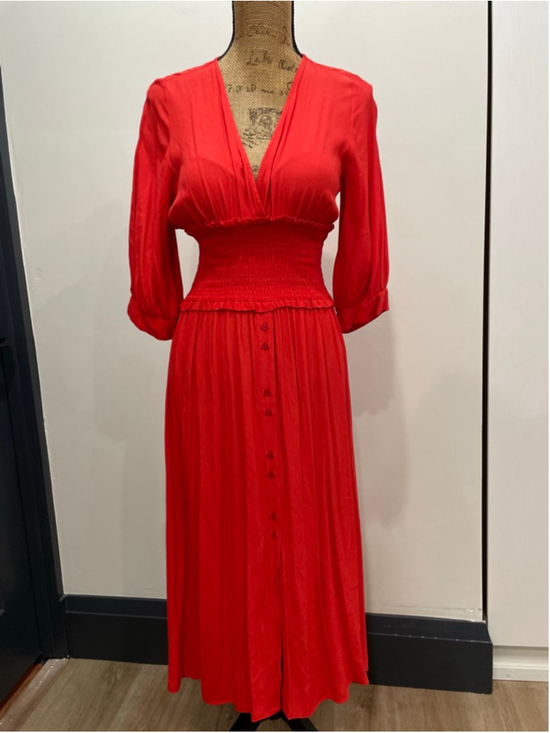 Zara Dresses & Skirts - ZARA Smocked Waist Button Front Midi Dress S Milkmaide Dutton Event Party Boho